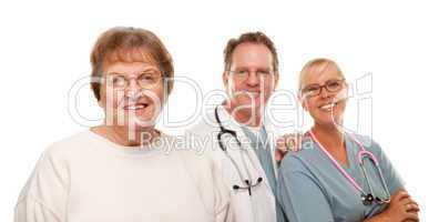 Smiling Senior Woman with Medical Doctor and Nurse Behind