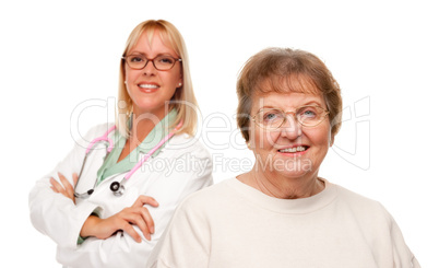 Smiling Senior Woman with Doctor Behind