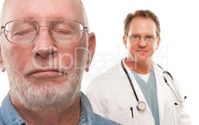 Concerned Senior Man with Doctor Behind