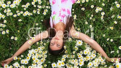 Girl on the field chamomile