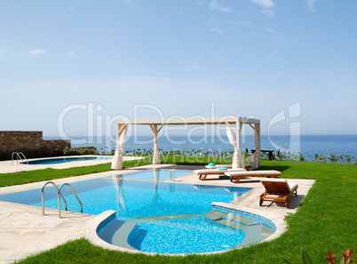 Swimming pool at luxury villa, Crete, Greece