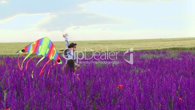 Mother and daughter launch a kite