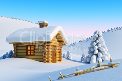 house in snow mountain