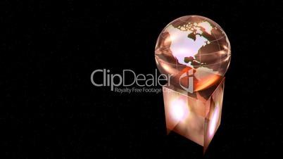 Loopable rotating globe award on black background, animation