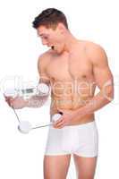 Man with bathroom scales