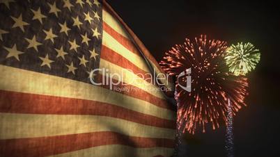 (1192) Fireworks Celebration USA American Flag Sunset Independence Memorial Veteran Summer Entertainment