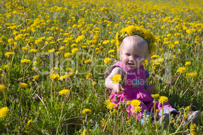 little girl with dandelion diadem