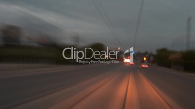 Car driving in night city - motion blur background time-lapse
