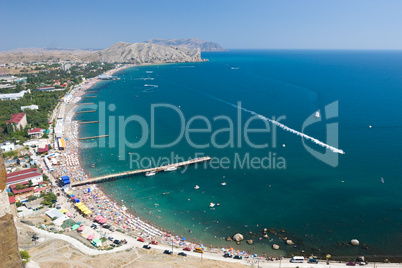 aerial view of crowded beach