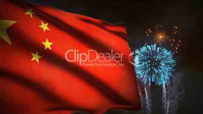 (1195) Fireworks Celebration Communist China Flag Sunset Entertainment
