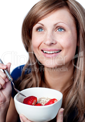 Beautiful woman having a healthy breakfast