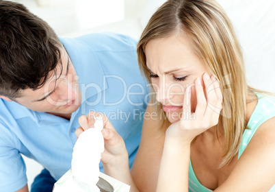 Angry couple having an argue in the living-room