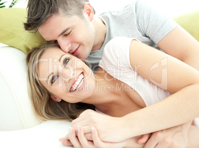 Cute lovers having fun together in the living-room