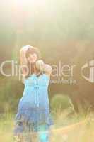 Woman in blue dress