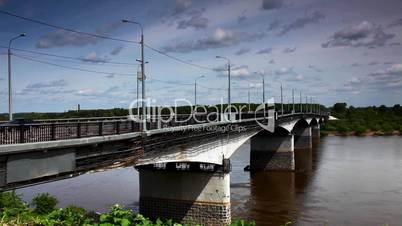 Bridge over Vyatka River time lapse