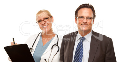 Smiling Businessman with Female Doctor or Nurse