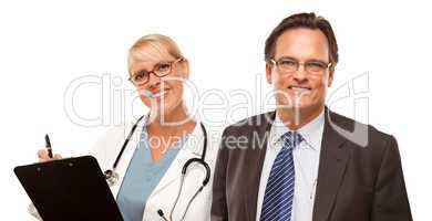 Smiling Businessman with Female Doctor or Nurse