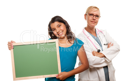 Pretty Hispanic Girl Holding Blank Chalkboard