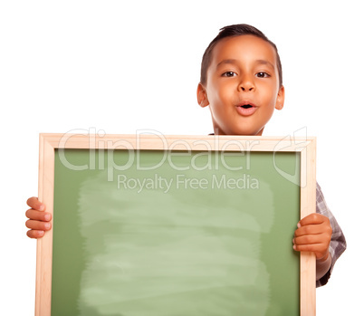 Cute Hispanic Boy Holding Blank Chalkboard