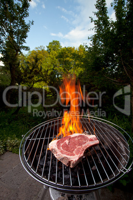 T-Bone-Steak auf dem Grill im Freien