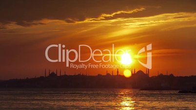 Turkey, Istanbul, Hagia Sophia City Mosque near coast at sunset