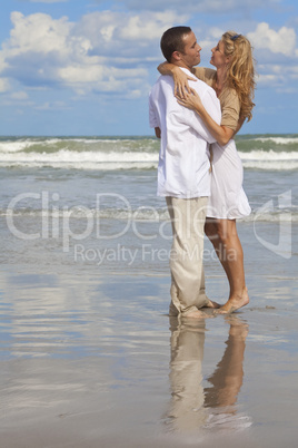 Man and Woman Couple Having In Romantic Embrace On Beach