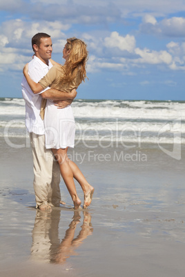 Romantic Man and Woman Couple Having Fun On A Beach