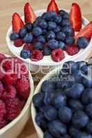 Bowl of Blueberries, Raspberries and Strawberries In Yogurt