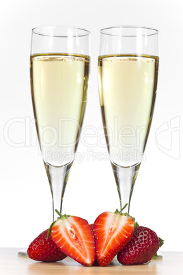 Two Glasses of Champagne and Strawberries