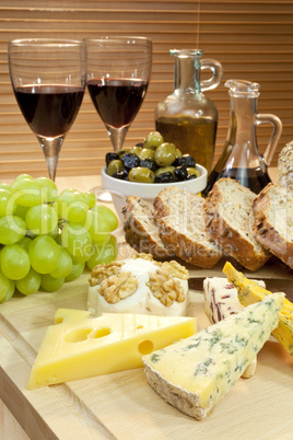 Mediterranean Diet of Cheese, Wine, Grapes, Olives, Bread Balsma