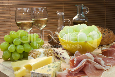 Mediterranean Diet of Cheese, Wine, Grapes, Bread Parma Ham & Me