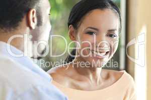 Happy African American Couple, Woman Smiling To Camera