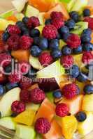 Fruit Salad of Blueberries, Raspberries, Melon, Kiwi, Apple, Ora