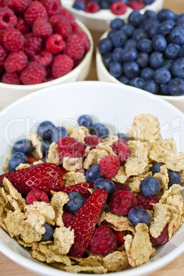 Bowl of Healthy Breakfast Cereals With Blueberries Raspberries a