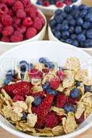 Bowl of Healthy Breakfast Cereals With Blueberries Raspberries a