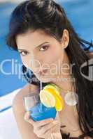 Beautiful Hispanic Latina Woman Drinking A Cocktail