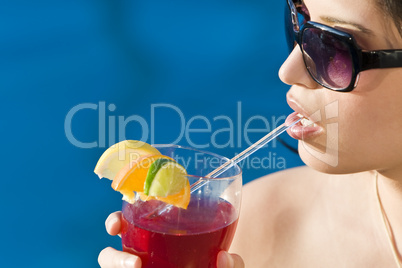 Beautiful Hispanic Latina Woman Drinking A Red Cocktail