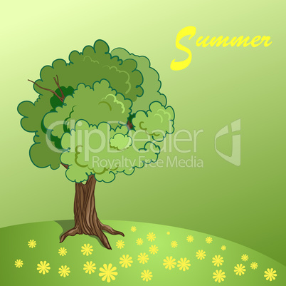 vector summer background with tree and grass