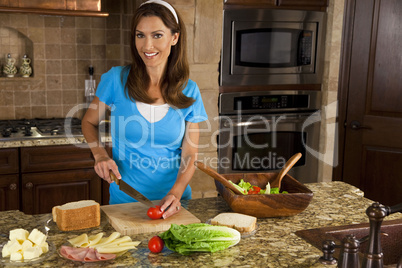 Attractive Woman or American Mom Making Sandwiches In Home Kitch