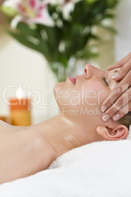 Woman Having Relaxing Head Massage At Health Spa