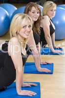 Three Beautiful Young Woman Aerobic Exercising At A Gym