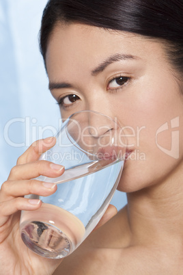 Beautiful Japanese Asian Woman Drinking Glass of Water