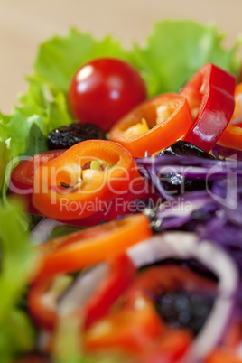 Fresh Lettuce Tomato Pepper Olive Red Onion and Cabbage Salad