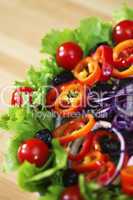 Fresh Lettuce Tomato Pepper Olive Red Onion and Cabbage Salad