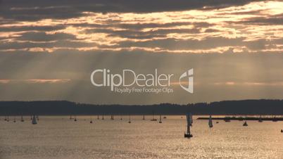 Sailboats race in the Sunset, Seattle