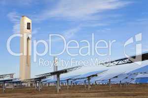 Renewable Green Energy Solar Towers Surrounded by Mirror Panels