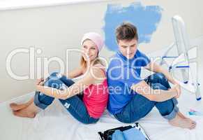 Lovng couple painting a room