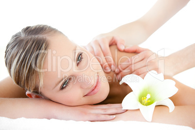 Beautiful woman receiving a back massage