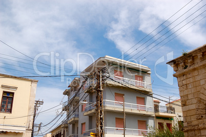 Pole with old wires connections at  Rethymno town, Crete, Greece