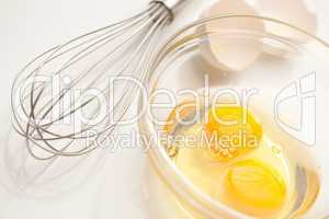 Hand Mixer with Eggs in Glass Bowl